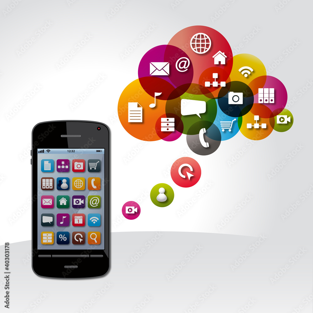 cloud, smartphone, set icons cloud, smartphone, set icons