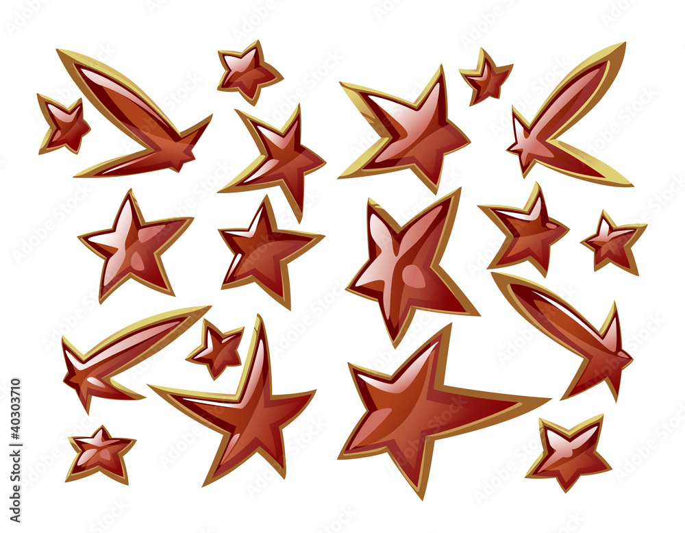 Obraz premium Set of Glossy Vivid Stars Distorted in Perspective