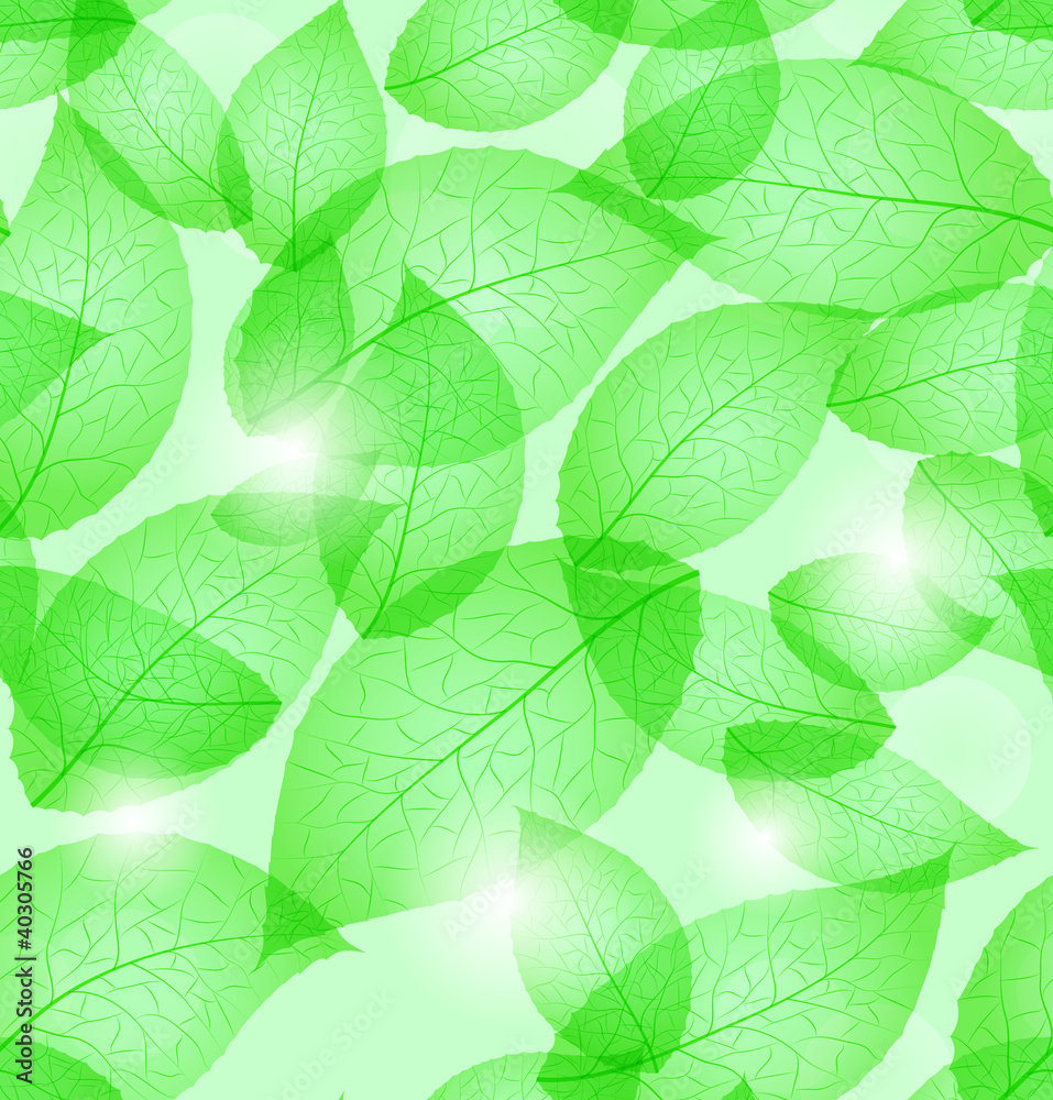Fresh green leaves background seamless pattern