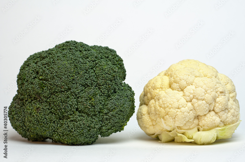 broccoli and cauliflower on white background broccoli and cauliflower on white background