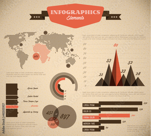 Brown and red Vector retro / vintage set of Infographic elements