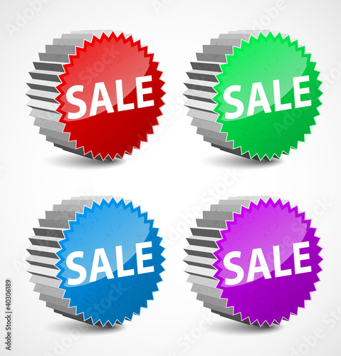 Set of colorful 3d vector sale labels.