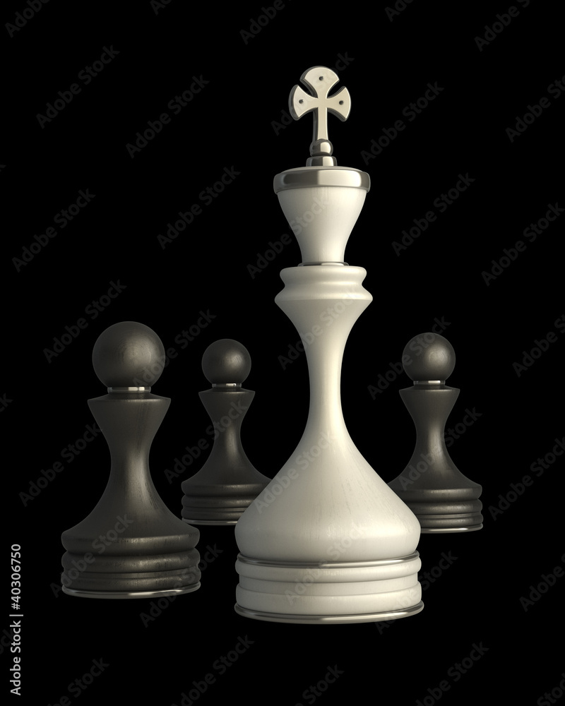 Chess king standing isolated on black background Chess king standing isolated on black background