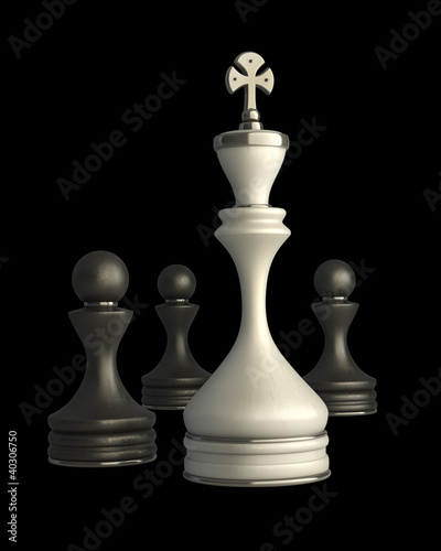 Chess king standing isolated on black background