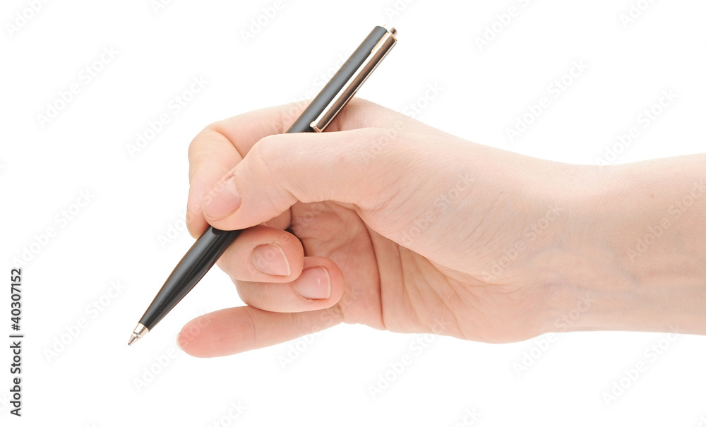 Pen in hand isolated on white background Pen in hand isolated on white background