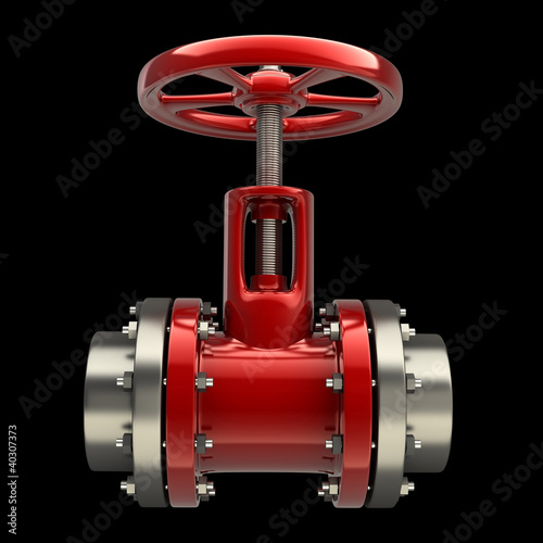 gas pipe with a red valve on black background
