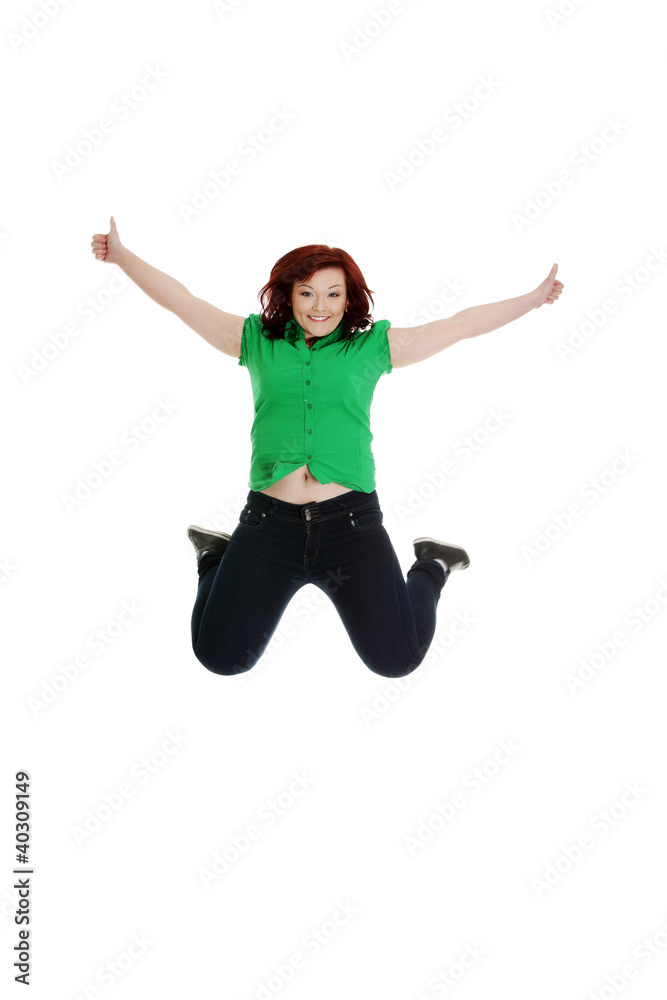 Jumping happy woman