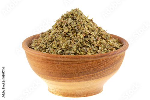 bowl of dried aromatic herb : Sweet Marjoram spice