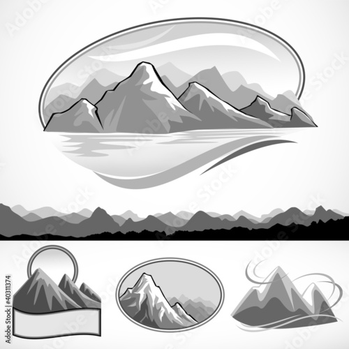 ABSTRACT B/W MOUNTAIN AND HILLS ICON SET