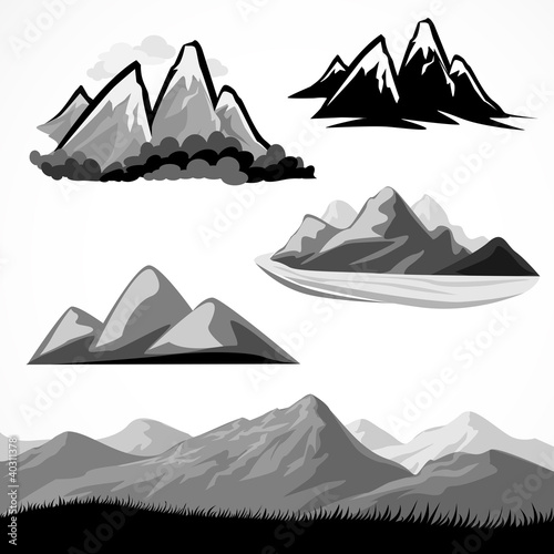 ABSTRACT B/W MOUNTAIN AND HILLS ICON SET