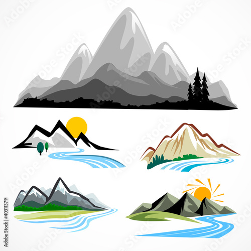 ABSTRACT MOUNTAIN AND HILLS ICON SET