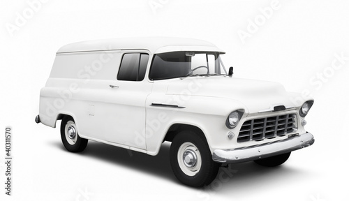 Vintage White Delivery Van on White with drop shadow