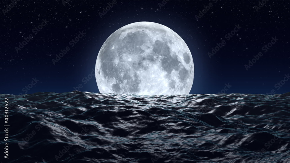 HD - Big moon over the ocean