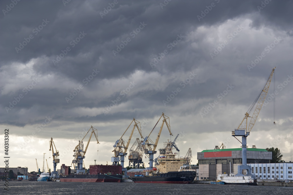 The river port in bad weather, the Neva, St. Petersburg The river port in bad weather, the Neva, St. Petersburg