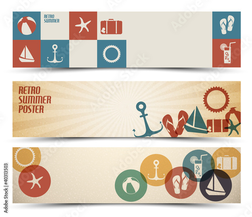 Set of retro summer horizontal banners