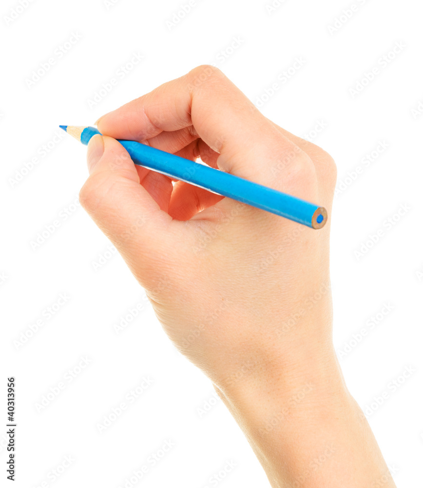 Blue pencil in hand Blue pencil in hand