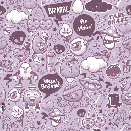 Graffiti seamless texture with bizarre elements and characters.
