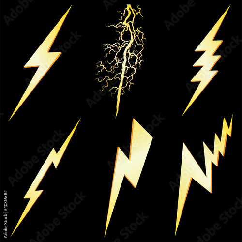 Lightning sign set isolated on black VECTOR