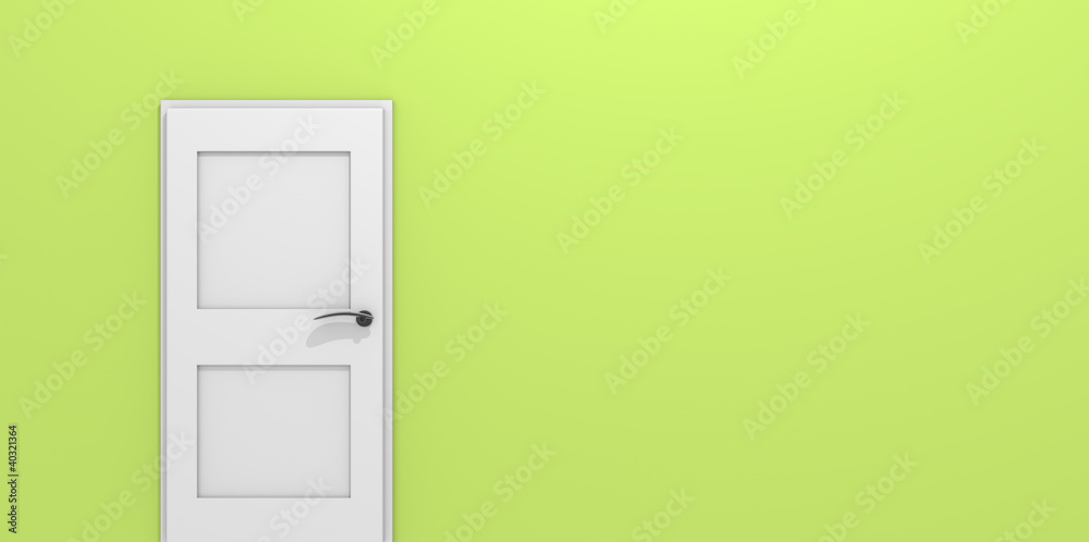 Green wall with a white door, 3d image Green wall with a white door, 3d image