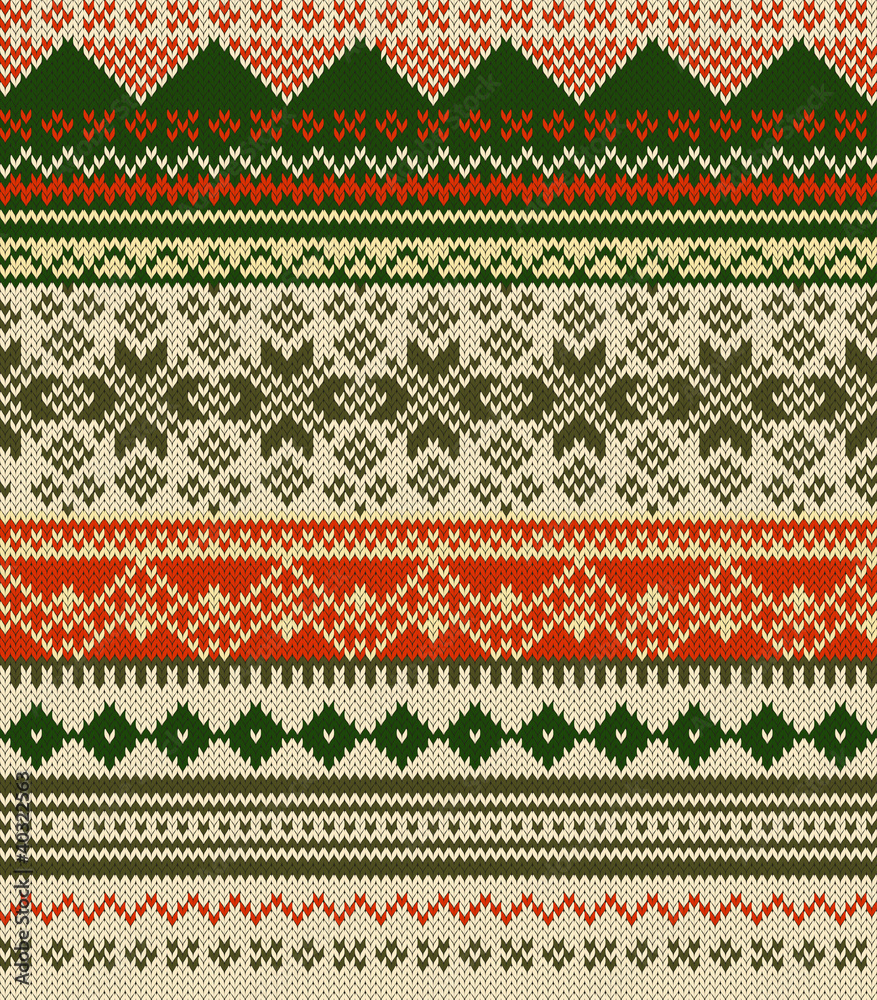 Knitted country background with snowflakes Knitted country background with snowflakes