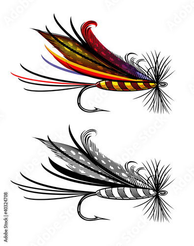 Tablou canvas Vector illustration of fishing fly