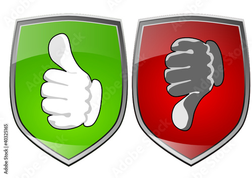 Protective shield with thumb up and down