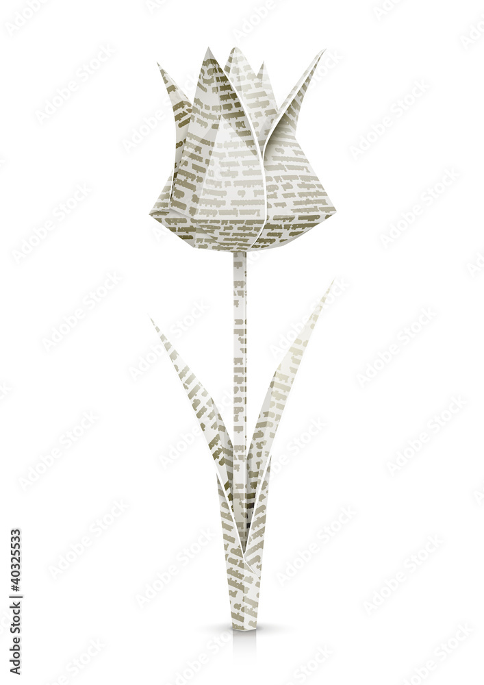 tulip paper origami flower vector illustration isolated on - obrazy, fototapety, plakaty 