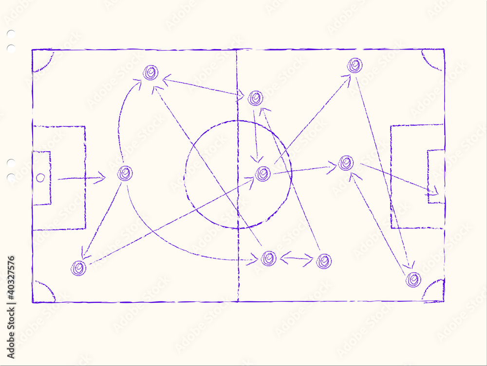 Soccer tactics on a sheet of paper, handwritten, free copy space