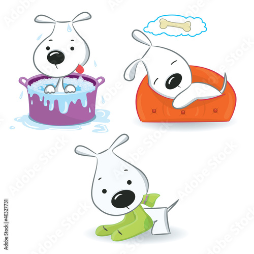 Three funny puppies.Isolated on white