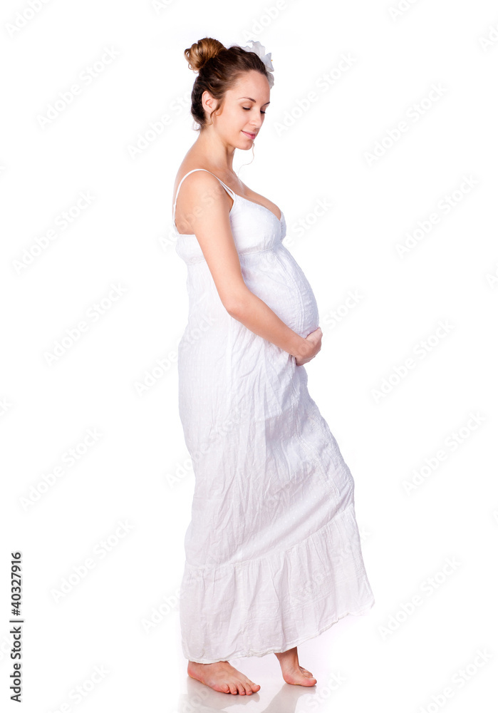 pregnant woman in a white dress