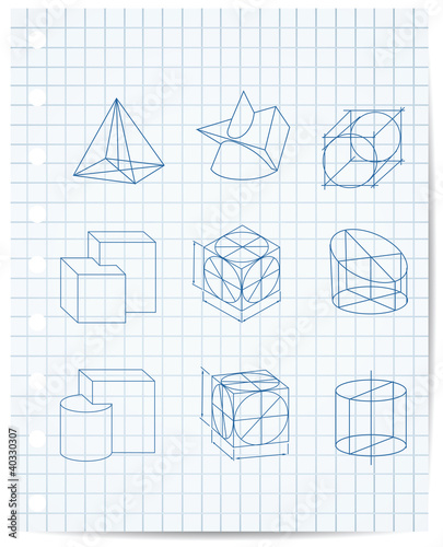 scheme of geometrical objects on copybook paper vector