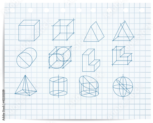 scheme of geometrical objects on copybook paper vector