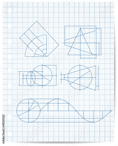 scheme of geometrical objects on copybook paper vector