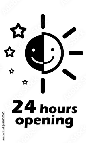 Smiling icon: 24 hours opening