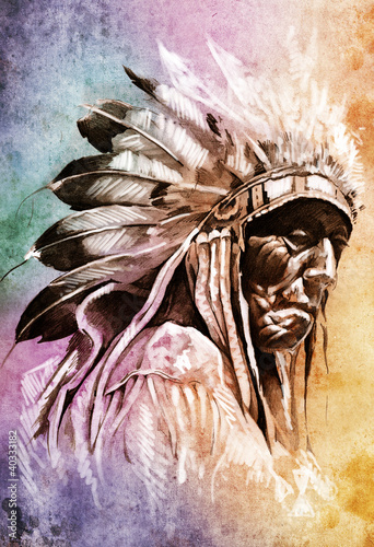 Obraz na płótnie Sketch of tattoo art, indian head