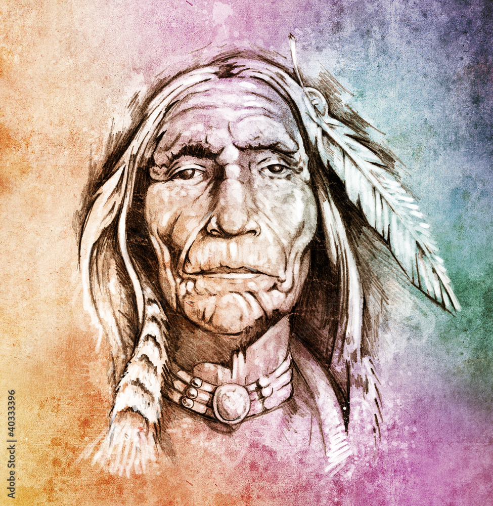 Drawing of a native american with bow and arrow Vector Image