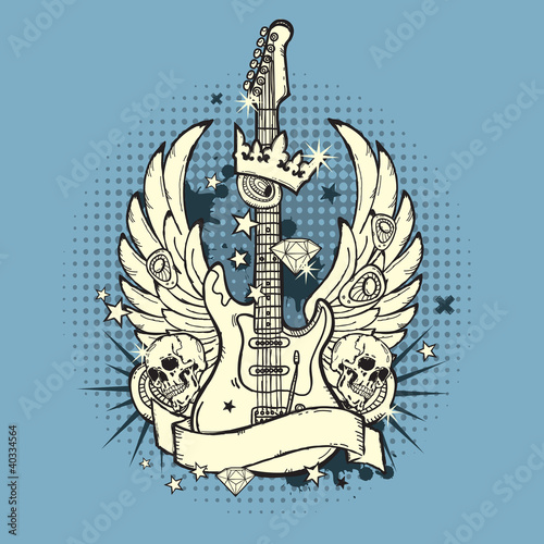 Vector illustration of guitar on the grunge background