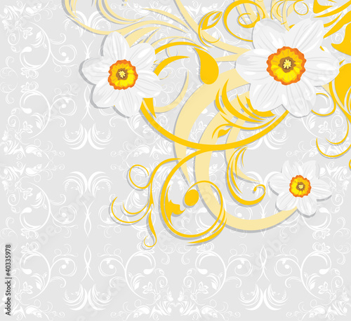 Daffodils on the ornamental background