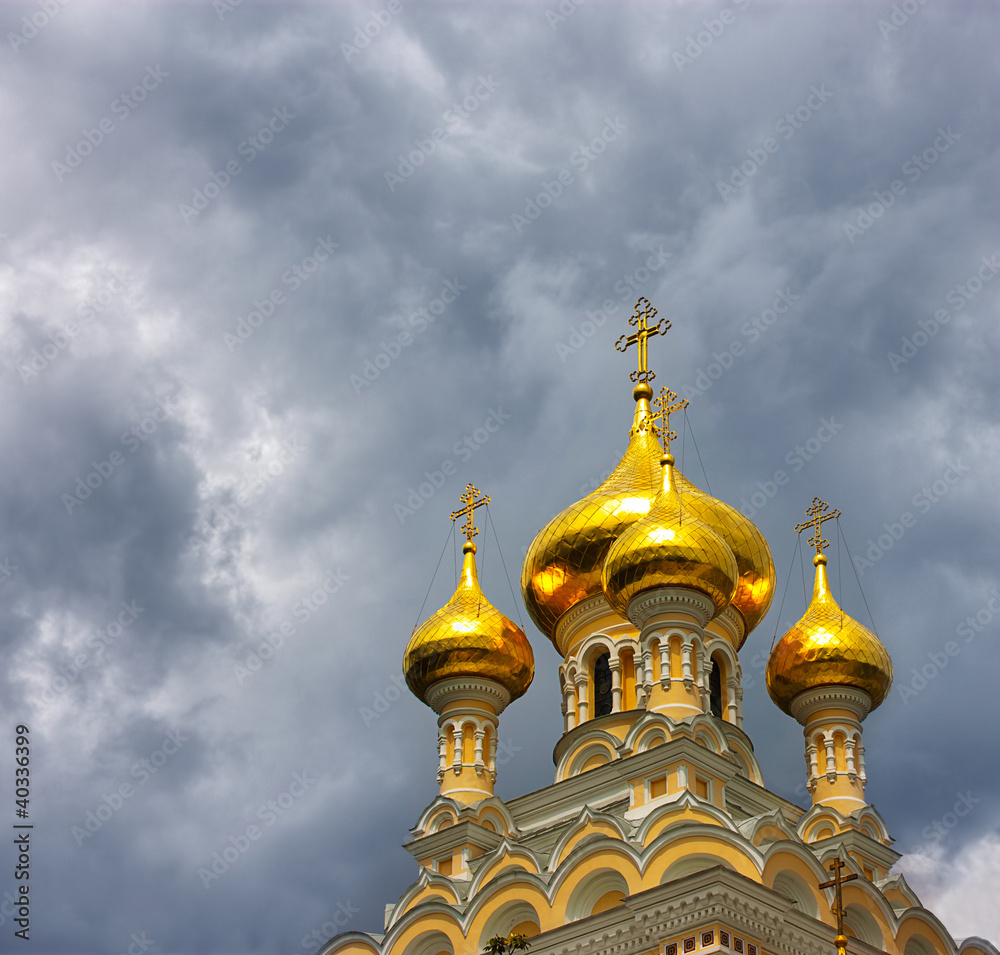 Orthodox church with golden domes.