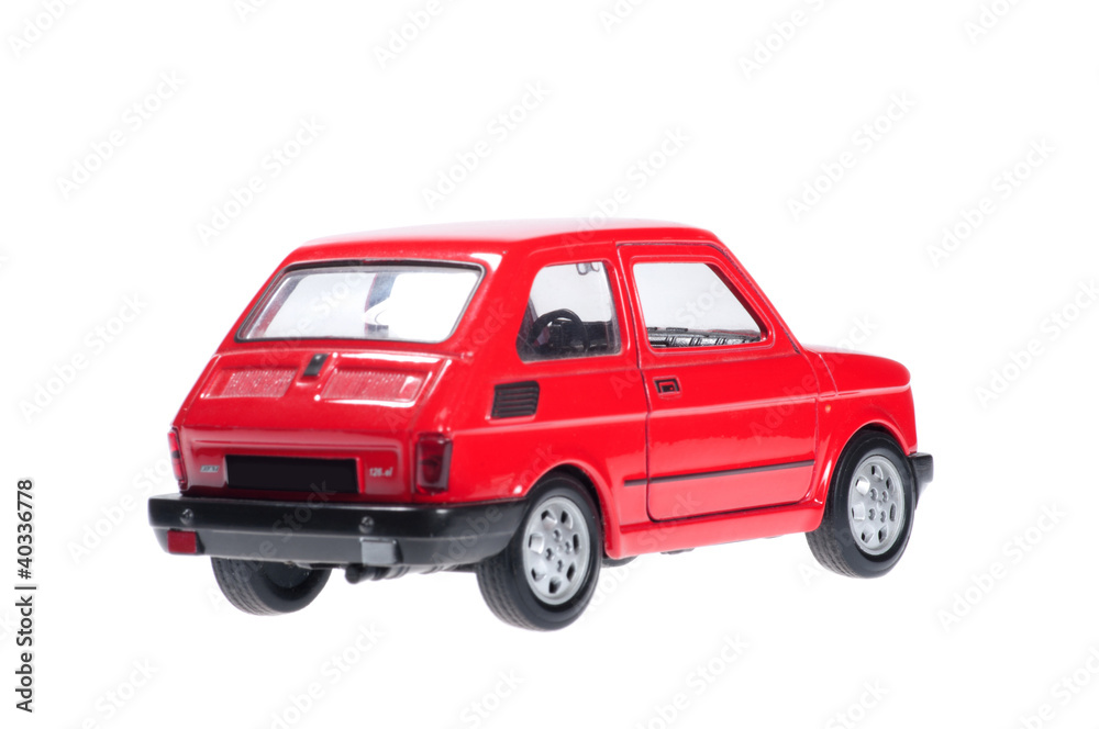 Little red car on white background