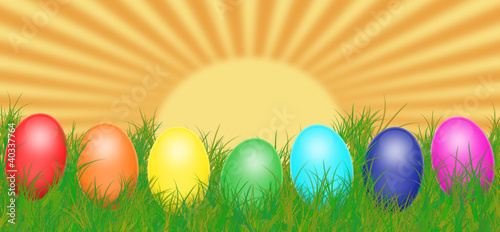Plakat UOVA COLORATE CON ERBA E SOLE