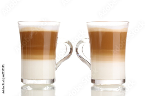 Fragrant сoffee latte in glass cups isolated on white