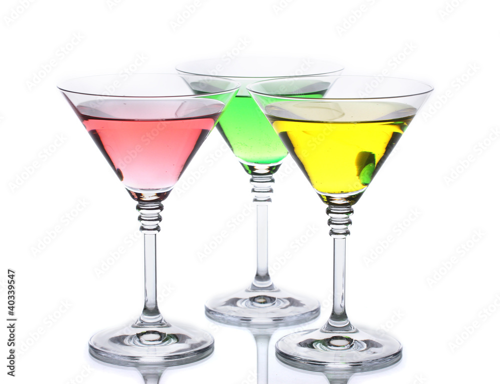 alcoholic cocktails on table isolated on white alcoholic cocktails on table isolated on white