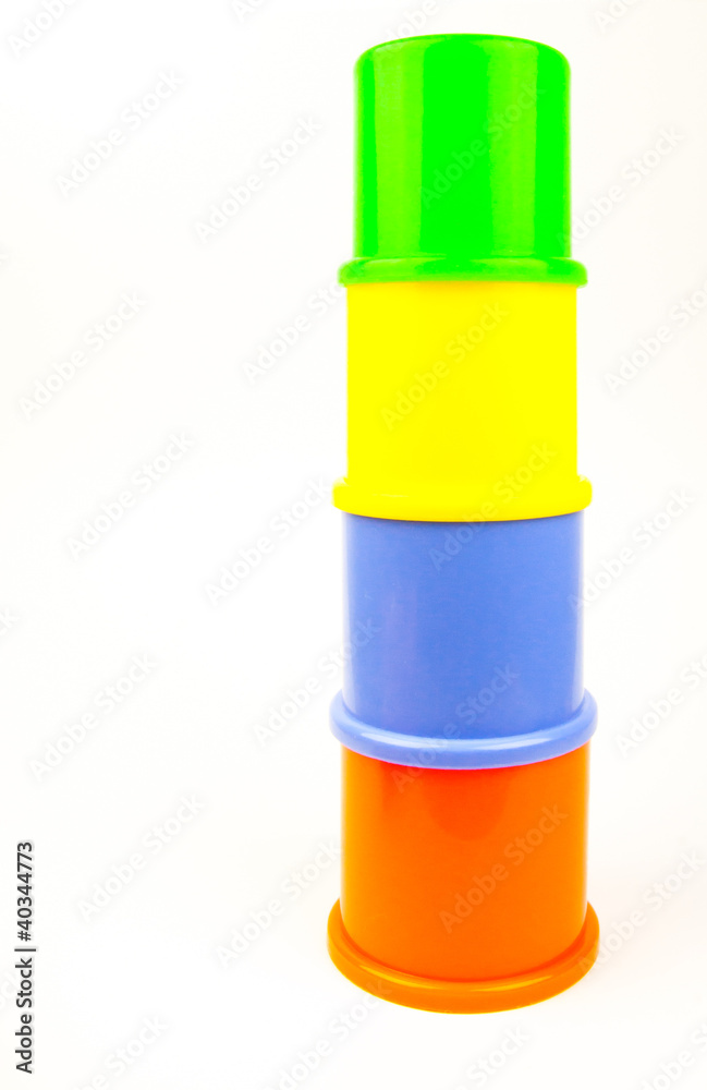 childs toy stacking cups isolated on white background childs toy stacking cups isolated on white background