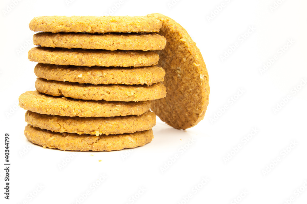 stacked wholemeal cookies on a white background stacked wholemeal cookies on a white background