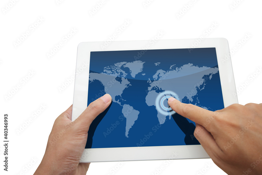 Hand holding a world social network Hand holding a world social network