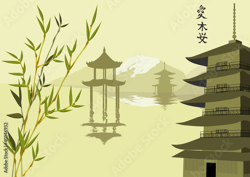 vector illustration with pagodas