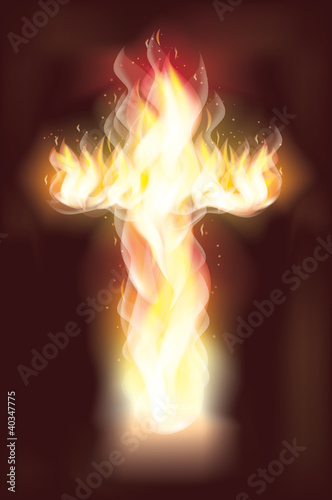 Burning fire cross, vector illustration