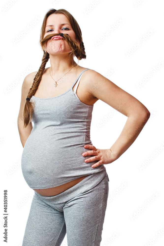 Happy pregnant woman over white background Happy pregnant woman over white background