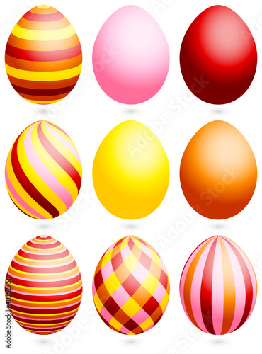 Set 9 Easter Eggs Pattern & Uni Pink/Red/Yellow